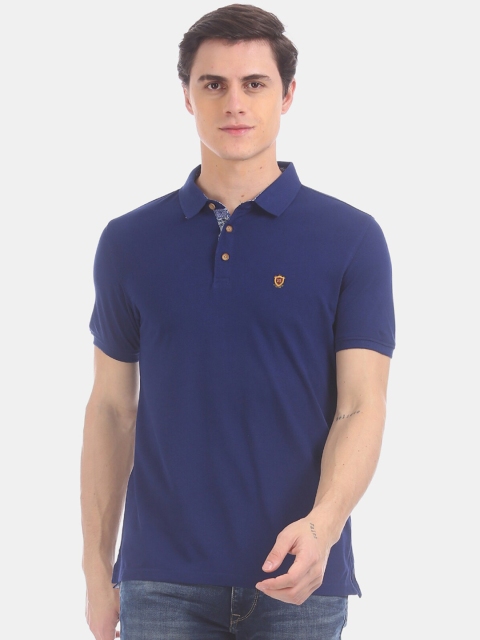 True Blue Men Navy Blue Solid Polo Collar T-shirt