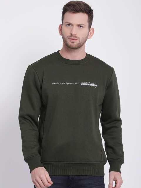 t-base Men Olive Green Printed Sweatshirt