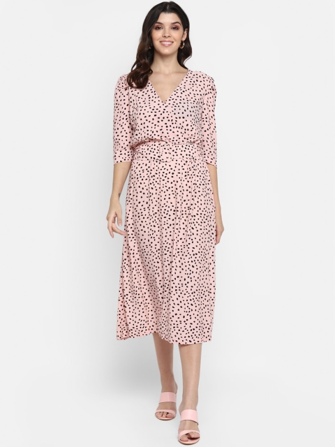 MIAMINX Women Pink & Black Printed Wrap Dress
