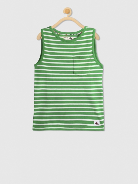 Cherry Crumble Kids Green & White Striped Round Neck T-shirt