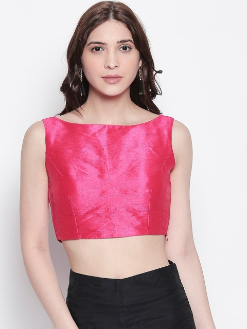 Desi Weavess Women Pink Solid Dupion Saree Blouse