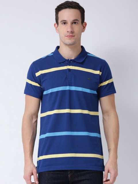 Club York Men Blue Striped Polo Collar T-shirt