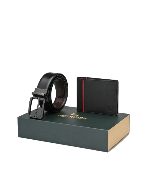 Pacific Gold Men Black & Brown Genuine Leather Accessory Gift Set