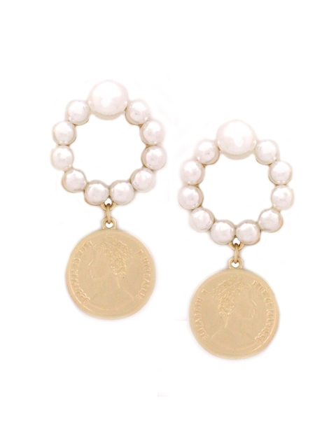 Sia Art Jewellery Gold-Plated & White Circular Drop Earrings