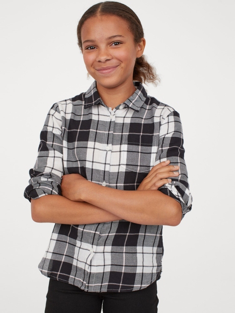 H&M Girls Black & White Checked Cotton Shirt