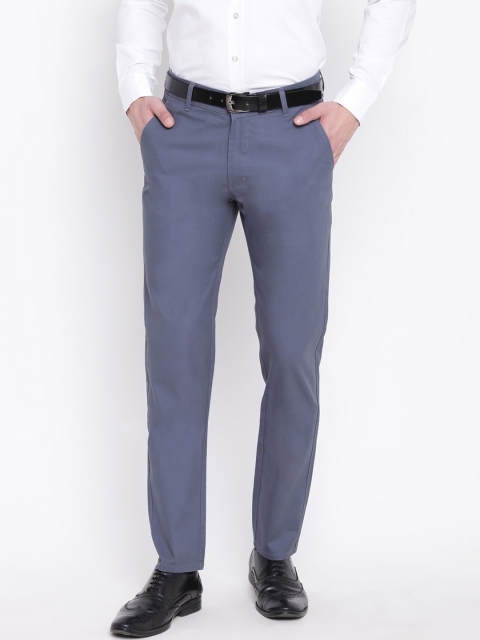 Hancock Men Blue Slim Fit Solid Regular Trousers