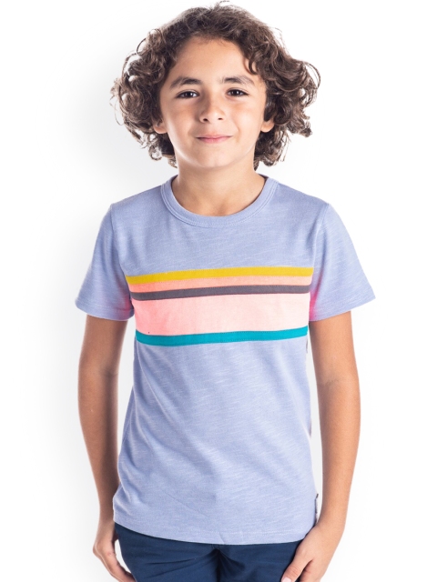 Cherry Crumble Boys Blue Striped Round Neck T-shirt