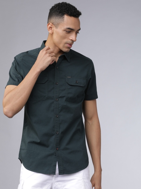 Ecko Unltd Men Teal Green Slim Fit Solid Casual Shirt