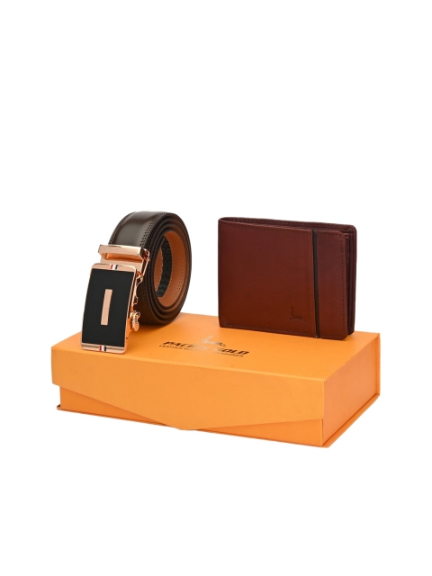 Pacific Gold Men Brown & Black Genuine Leather Accessory Gift Set
