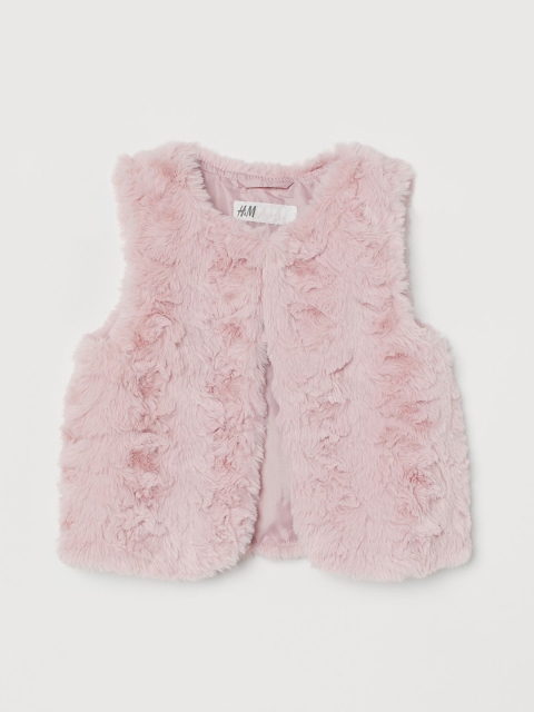 H&M Girls Pastel Pink Faux Fur Open Front Gilet