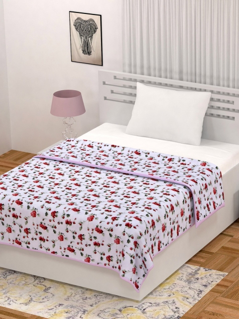 LIVING ROOTS White & Red Jaipuri Floral 110 GSM Single Bed Comforter