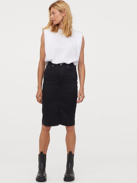 H&M Women Black Solid Denim Pencil Skirt