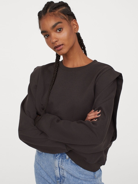 H&M Women Charcoal Grey Solid Sweatshirt