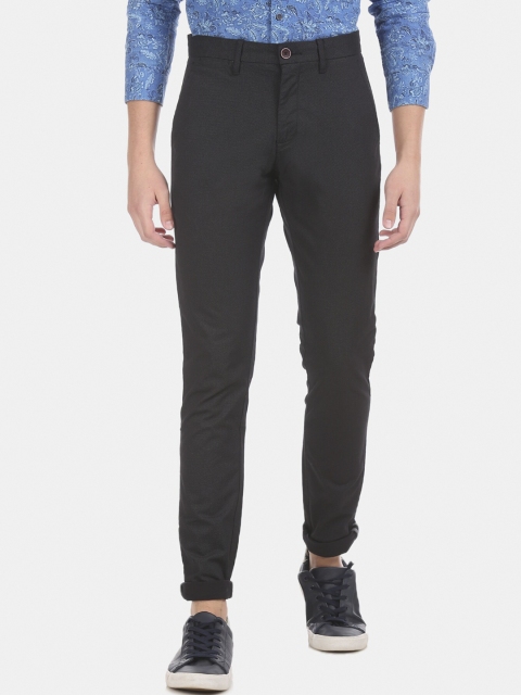 True Blue Men Black Slim Fit Solid Regular Trousers
