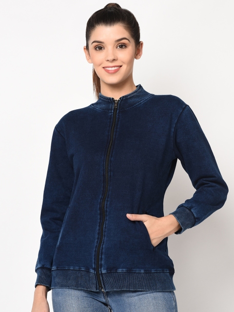 ELEGANCE Women Navy Blue Denim Wash Sweatshirt