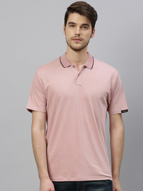 RARE RABBIT Men Old Rose Pink Solid Polo Collar T-shirt
