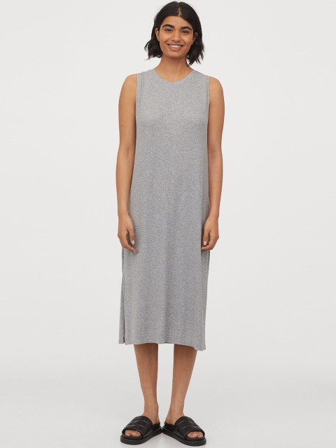 H&M Women Grey Solid A-Line Dress
