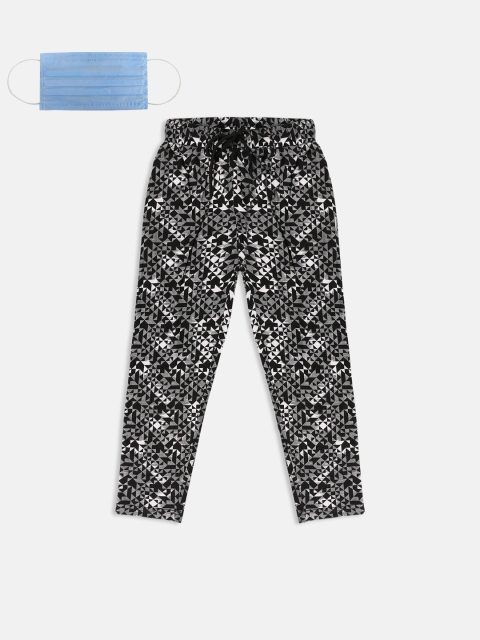 Lil Tomatoes Boys Black White Printed Straight-Fit Track Pants