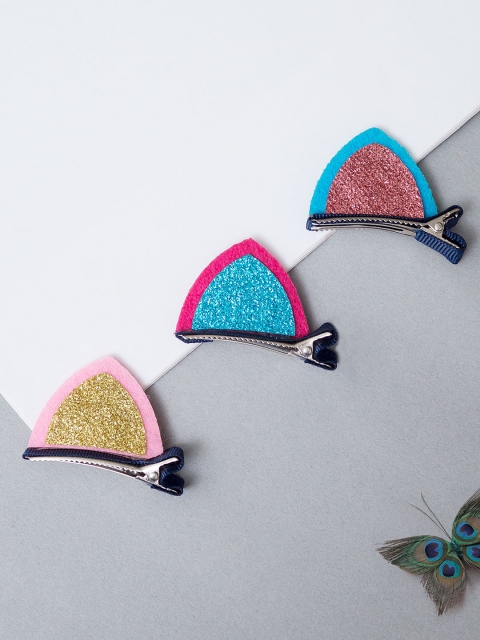 Golden Peacock Set of 3 Multicoloured Embellished Alligator Hair Clip, Multi