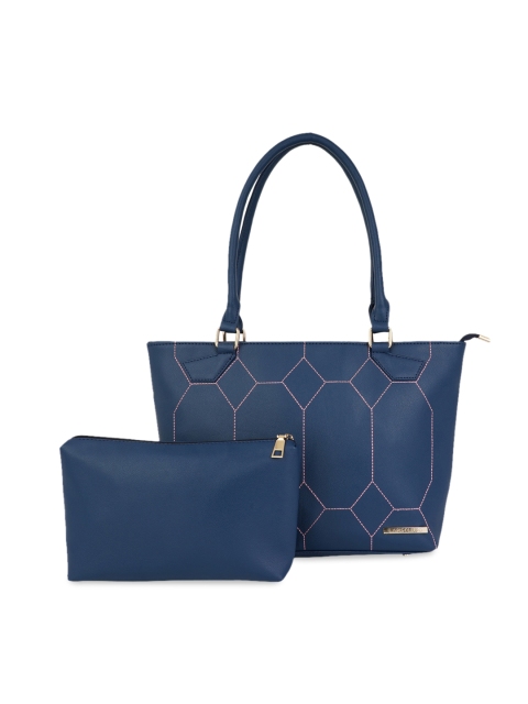Lapis O Lupo Navy Blue Self Design Tote Bag
