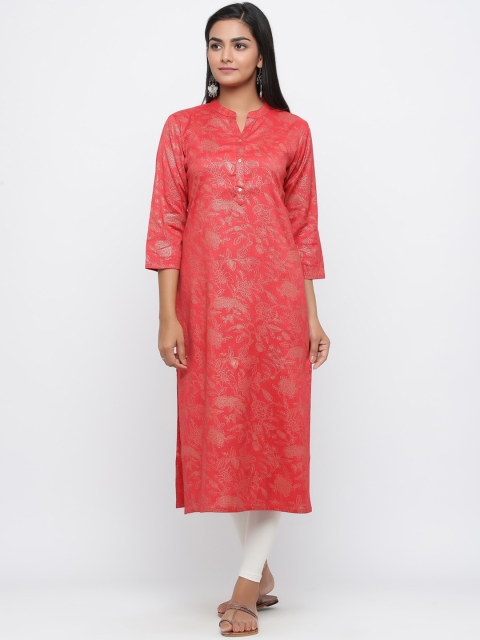 Silai Bunai Women Red Printed Straight Kurta