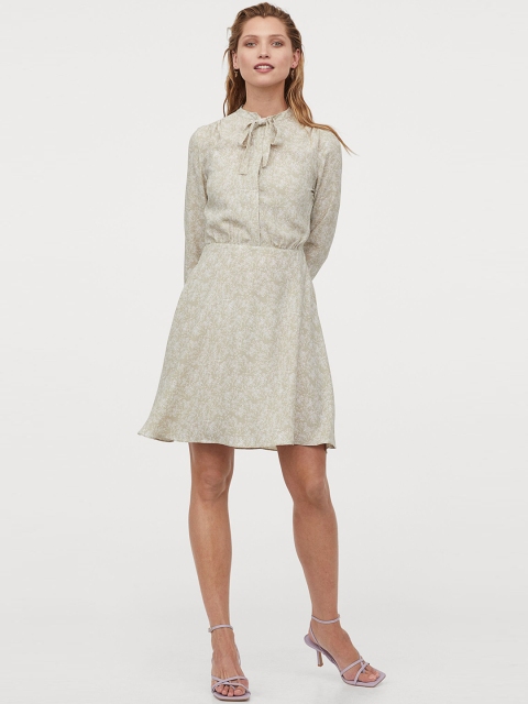 H&M Women Beige Crepe Dress with Ties