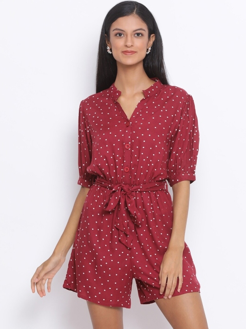 Oxolloxo Women Maroon & White Printed Playsuit