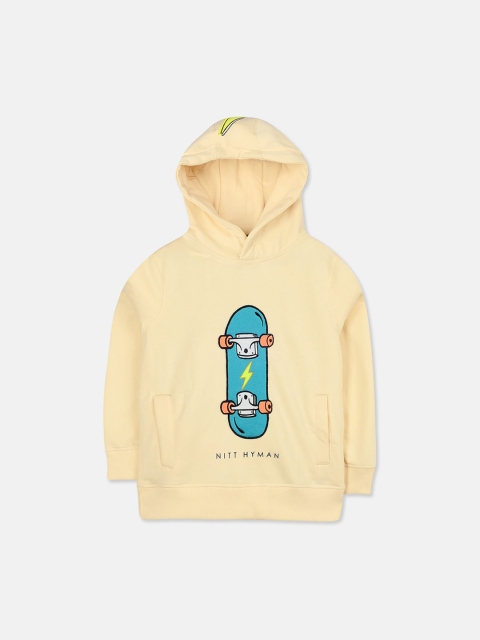 Cherry Crumble Boys Cream-Coloured Self Design Hooded Sweatshirt