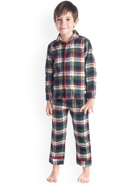Cherry Crumble Boys Multicoloured Checked Night suit, Multi