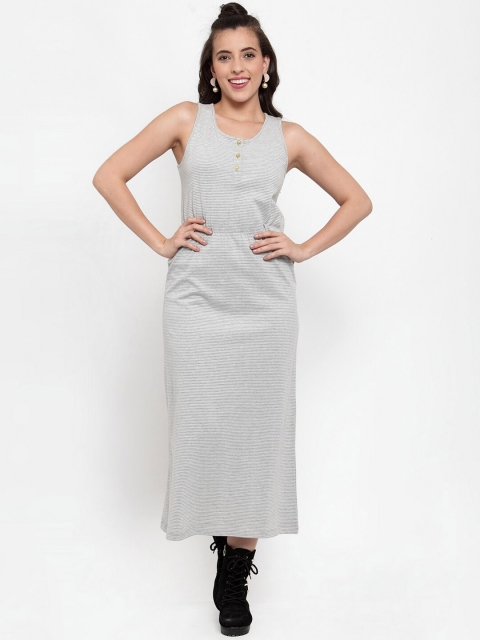FIVE STONES Women Grey Striped Maxi Dress