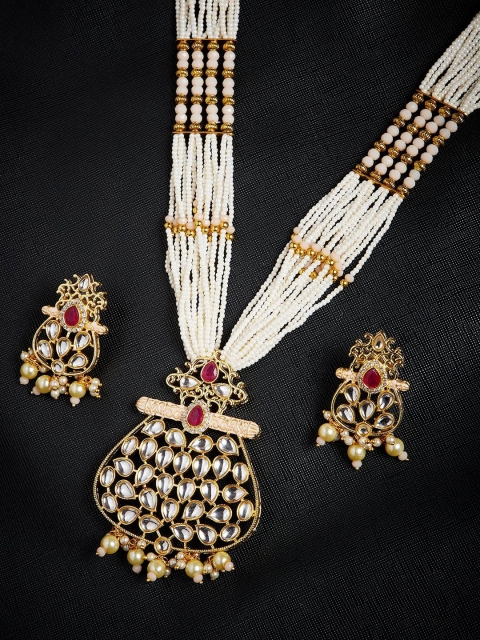 GloBox By ZeroKaata Gold-Plated White & Red Kundan-Studded Beaded Handcrafted Jewellery Set
GloBox By ZeroKaata Gold-Plated White & Red Kundan-Studded Beaded Handcrafted Jewellery Set
