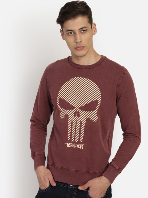 Free Authority Men Burgundy Printed Sweatshirt