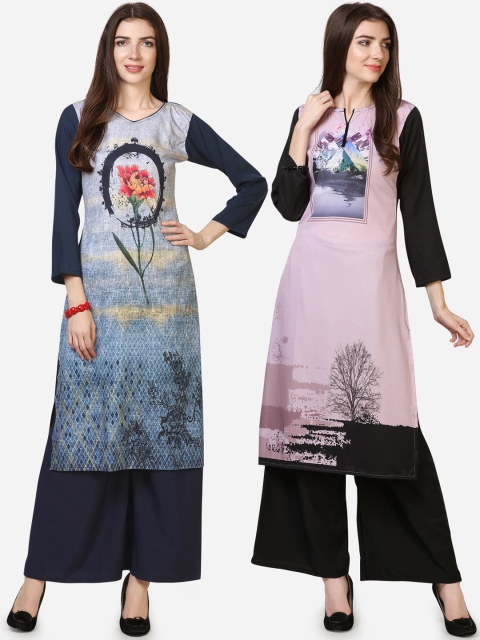 Silk Bazar Women Pack of 2 Printed Straight Kurtas, Blue