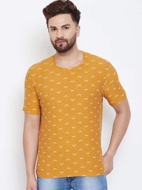 wesquare Men Yellow Printed Round Neck T-shirt