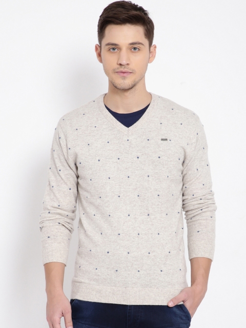 t-base Men Off-White Self Design Pullover Sweater