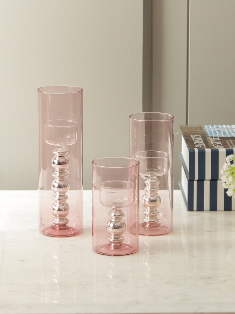 Living Essence Pink Set Of 3 Glass Candle Holders