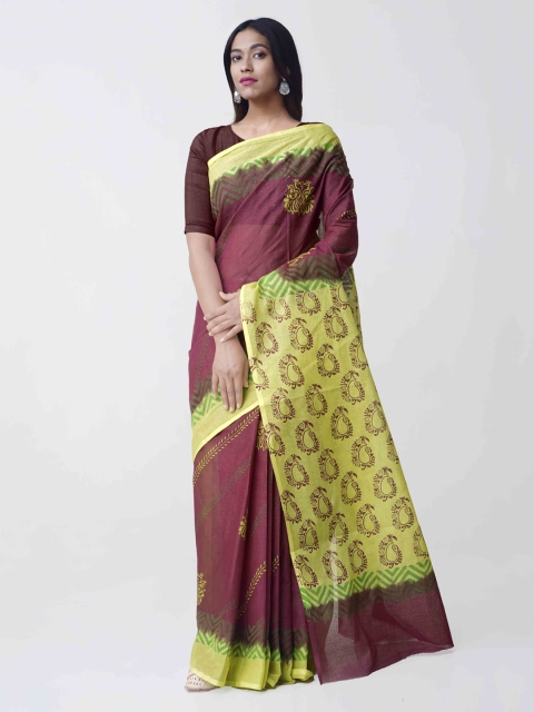 Unnati Silks Burgundy & Green Organza Printed Kota Saree
