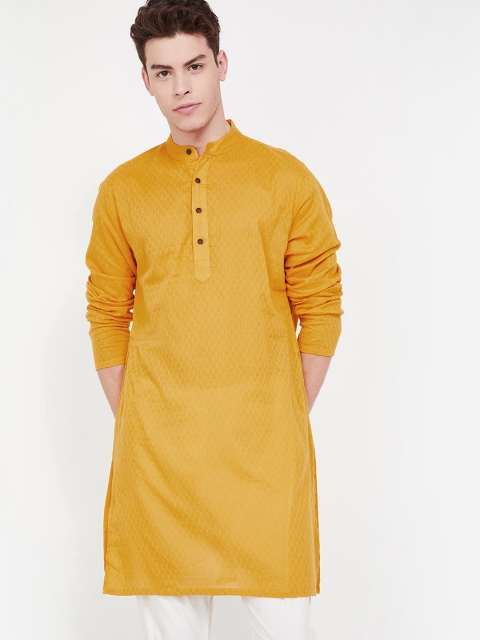Melange by Lifestyle Men Mustard Yellow Solid Straight Kurta