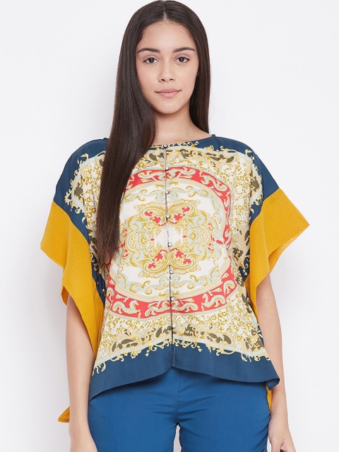 The Kaftan Company Women Blue & Yellow Printed Night Suit