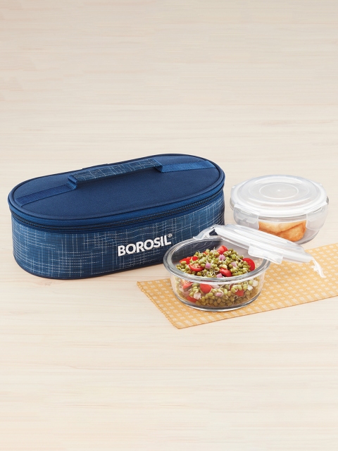 BOROSIL Set Of 2 Blue & Transparent Borosilicate Glass Round Containers Lunch Box With Bag
BOROSIL Set Of 2 Blue & Transparent Borosilicate Glass Round Containers Lunch Box With Bag
