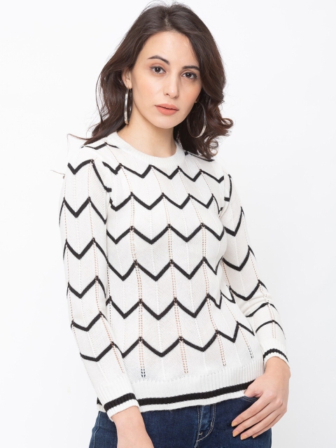 Globus Women Off-White & Black Printed Pullover Sweater