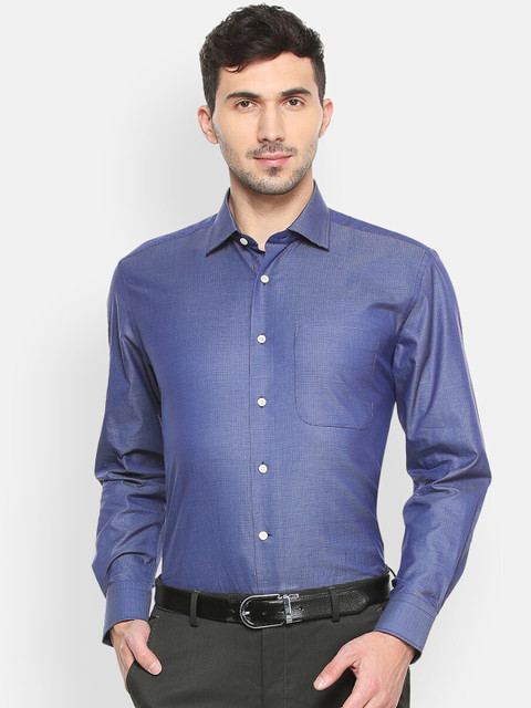Luxure by Louis Philippe Men Blue Slim Fit Self Design Formal Shirt