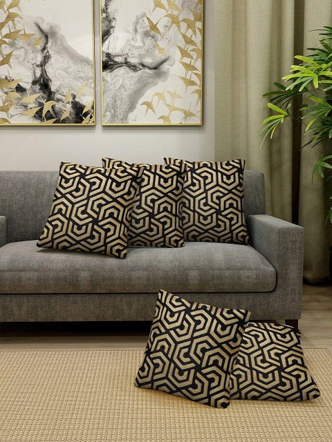 KLOTTHE Set Of 5 Black & Beige Embroidered Square Cushions 
KLOTTHE Set Of 5 Black & Beige Embroidered Square Cushions