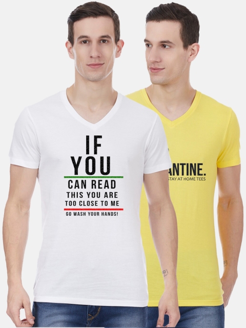 Free Authority Men Pack Of 2 Printed V-Neck T-shirt, Yellow