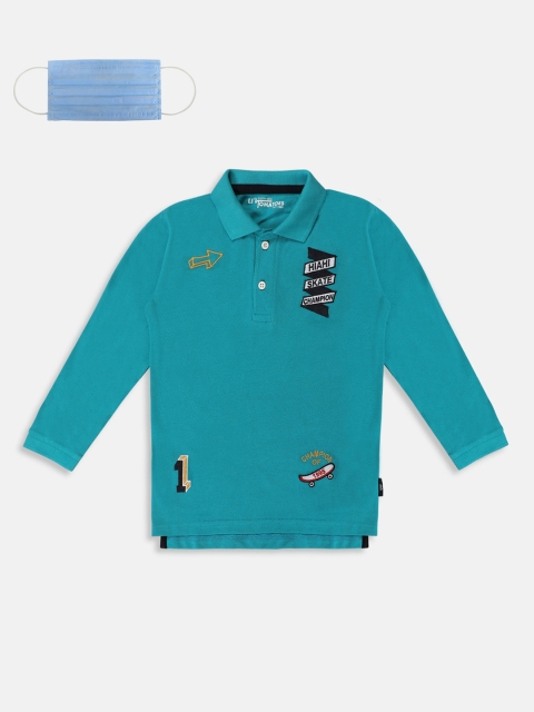 Lil Tomatoes Boys Turquoise Blue Solid Polo Collar T-shirt