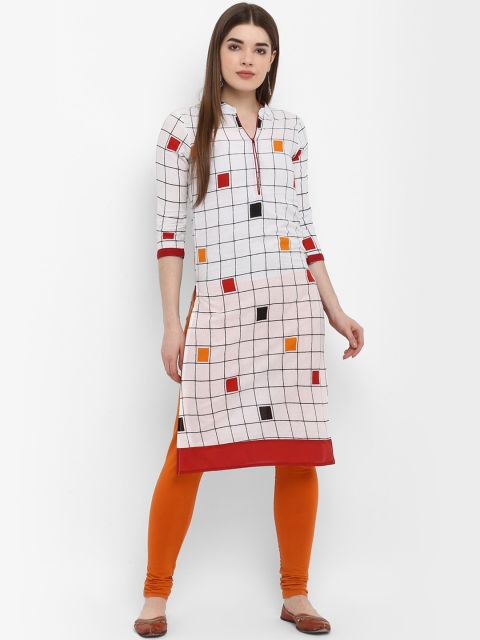 Aprique FAB Women White & Black Geometric Print Straight Kurta