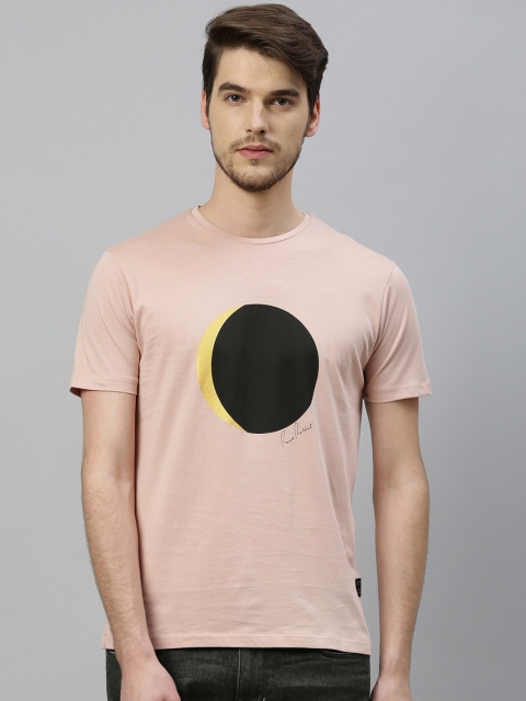 RARE RABBIT Men Peach-Coloured Printed Round Neck T-shirt