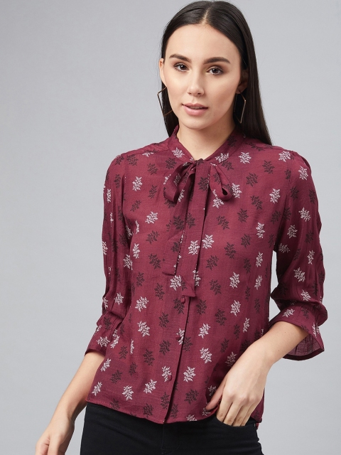 Marie Claire Women Maroon Printed Top
