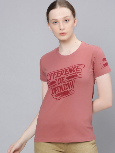 Difference of Opinion Women Peach-Coloured Printed Round Neck T-shirt