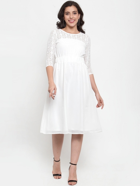 FIVE STONES Women Off-White Lace Fit and Flare Dress